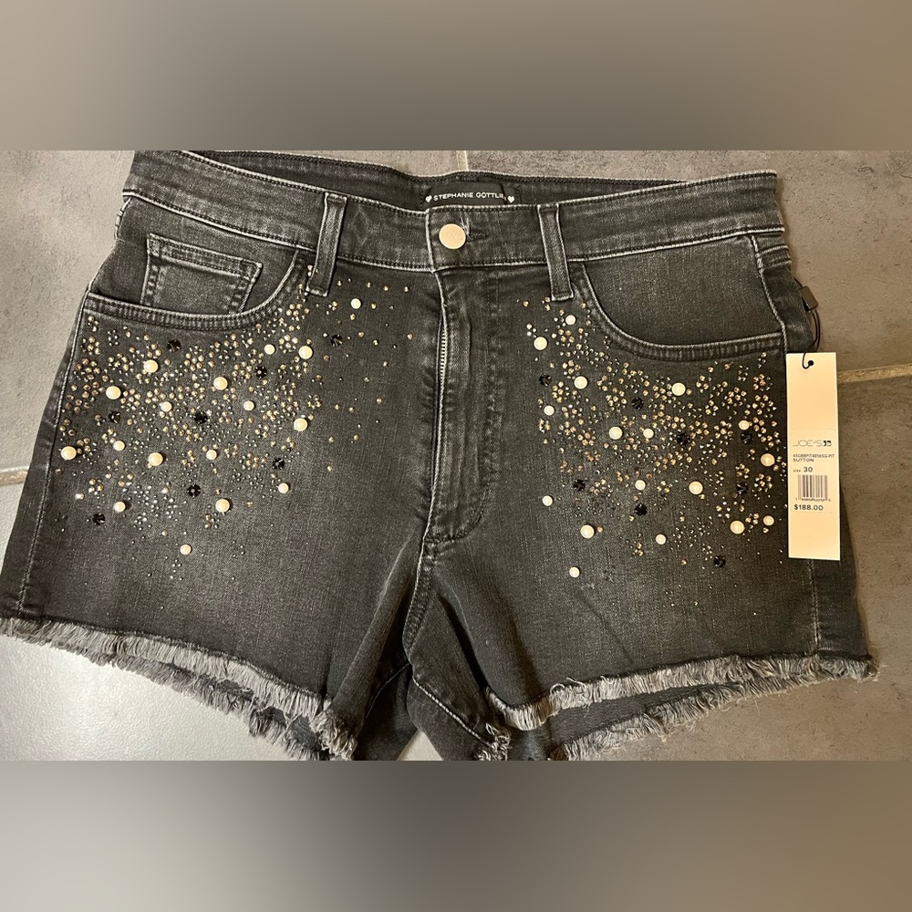 Joe's Jeans SUTTON Charcoal Denim, pearl and sequin cut offs! *RARE*